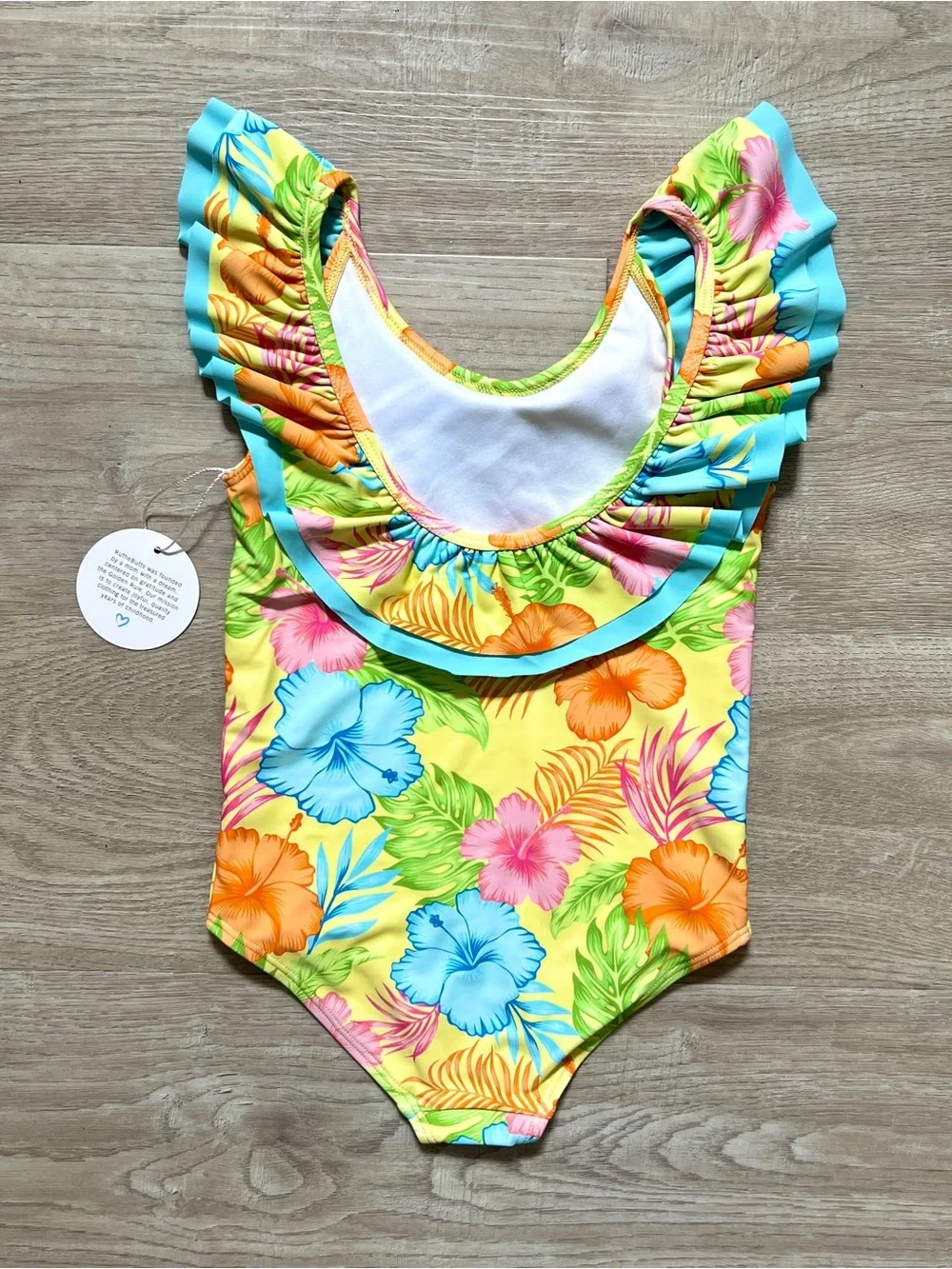 RuffleButts Swimsuit Girls 2T Happy Hula Tropical Scoopback Ruffle UPF One Piece